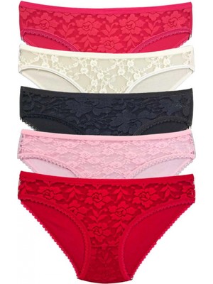 Marsilyan 5 Adet Önü Dantelli Transparan Kadın Slip Külot S59