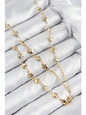 Shoplet Buğz Pirinç Zirkon Taşlı Kalp Model Gold Renk Y Kolye