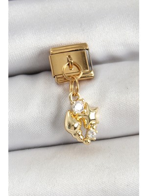 Shoplet Buğz 316L Çelik Sallantılı Zirkon Taşlı Deniz Kabuğu ve Yıldız Model Gold Renk Nomination Charm