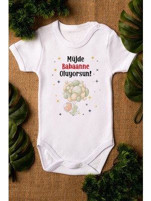 Overoz Müjde Babaanne Oluyorsun Baskılı Beyaz Bebek Body Zıbın 5316