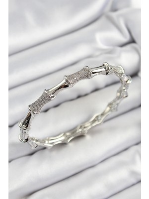 Shopwave Pirinç Zirkon Taşlı Kemik Model Gümüş Renk Vip Kadın Bileklik