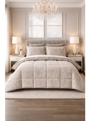 Özdilek Nostalgic Çift Kişilik Uyku Seti Bej %100 Pamuk Desenli 195x215 cm Konforlu Yorgan