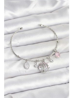 Shoplet Buğz Hayat Ağacı Charmlı Gümüş Renk Pirinç Kadın Bileklik