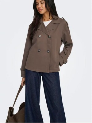 Only Kadın Açık Yaka Düğmeli Kahverengi Trençkot - 15371053