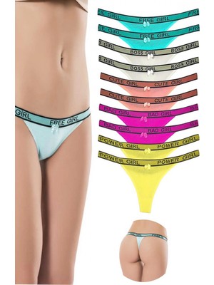 Marsilyan 10 Adet Beli Yazılı Pamuk Kadın Tanga String Külot