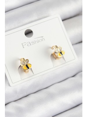 Shoplet Buğz Pirinç Zirkon Taşlı Arı Model Gold Renk Çocuk Küpe