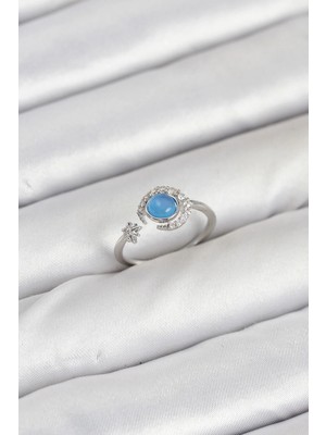 Shoplet Buğz Pirinç Gümüş Renk Zirkon Taşlı Ay Yıldız Kadın Yüzük