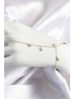 Shoplet Buğz Pirinç Zirkon Taşlı Sallantılı Damla Model Gold Renk Kadın Şahmeran