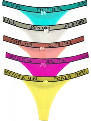Marsilyan 5 Adet Beli Yazılı Pamuk Kadın Tanga String Külot