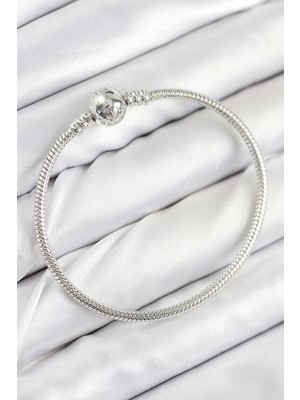 Shoplet Buğz Pirinç Charm Topcuk Model Gümüş Renk Kadın Bileklik