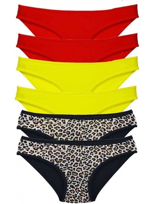 Marsilyan 6 Adet Likralı Kadın Slip Külot Leopar Kırmızı Sarı