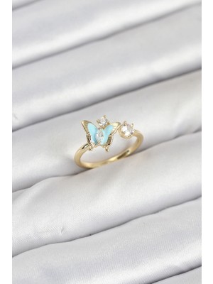 Shoplet Buğz Pirinç Gold Renk Kelebek Model Kadın Yüzük