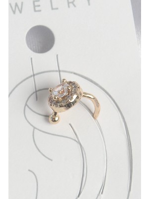 Shoplet Buğz Pirinç Gold Renk Zirkon Taşlı Kadın Kıkırdak Küpe