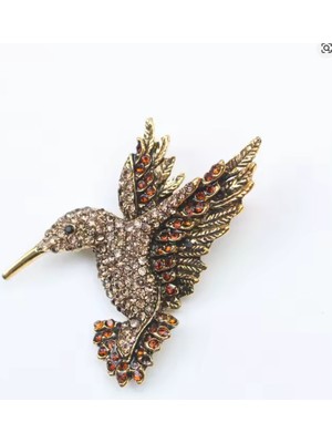 TrendyChic Taşlı Sinek Kuşu Gold Broş