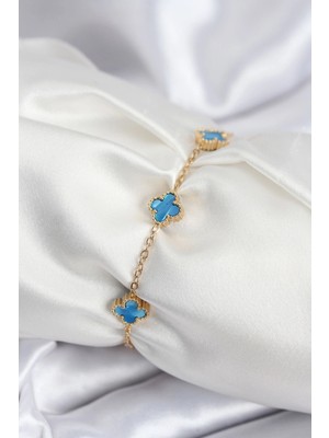 Shoplet Buğz 316L Çelik Gold Renk Buz Mavisi Baby Boy Yonca Kadın Bileklik