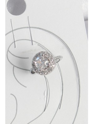 Shoplet Buğz Pirinç Gümüş Renk Zirkon Taşlı Kadın Kıkırdak Model Küpe