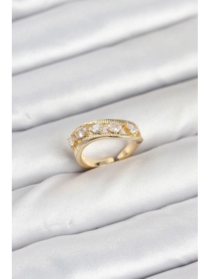 Shoplet Buğz Pirinç Gold Renk Zirkon Taşlı Kadın Yüzük