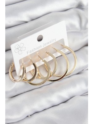 Shoplet Buğz Pirinç Halka Model Gold Renk Kadın Set Küpe