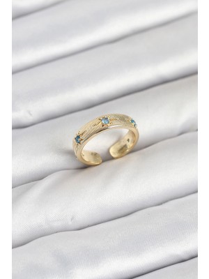Shoplet Buğz Pirinç Gold Renk Mavi Zirkon Taşlı Kutup Yıldızı Model Kadın Yüzük
