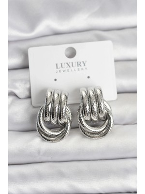 Shoplet Buğz Gümüş Renk Halka Modelli Pirinç Kadın Küpe