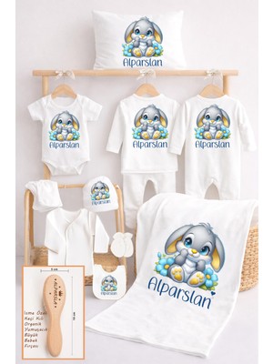 Sitilin Kız Bebek %100 Pamuk Melek Organik Isim Baskılı Yenidoğan Hastane Çıkışı Fırça Bebek Hediye Seti