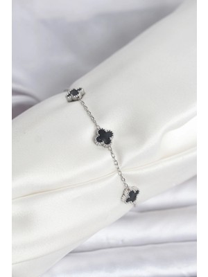 Shoplet Buğz 316L Çelik Gümüş Renk Siyah Baby Boy Yonca Bileklik