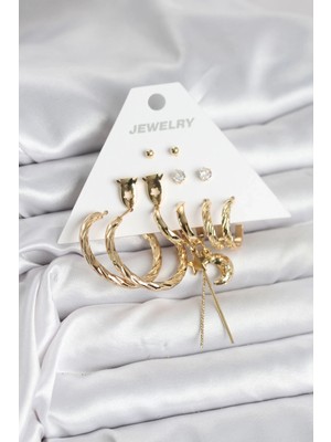 Shoplet Buğz Gold Renk Pirinç 6'lı Kadın Küpe Seti