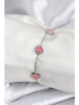 Shoplet Buğz 316L Çelik Gümüş Renk Pembe Baby Boy Yonca Kadın Bileklik