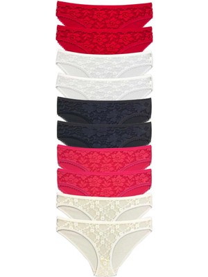 Marsilyan 10 Adet Önü Dantelli Transparan Kadın Slip Külot S1