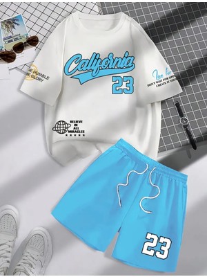 Punix Kids Punıx Kids Özel Seri California 23 Baskılı %100 Pamuk Çift Cep Erkek Çocuk T-Shırt Şort Takımı