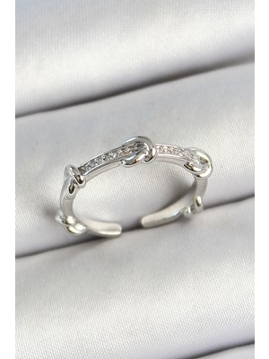 Shoplet Buğz Pirinç Düğüm Figürlü Zirkon Taşlı Gümüş Renk Ayarlanabilir Kadın Yüzük