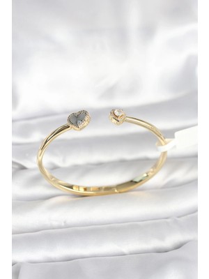 Shoplet Buğz Pirinç Gold Renk Kalpli Model Kadın Kelepçe Bileklik