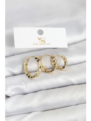 Shoplet Buğz Pirinç Gold Renk Zirkon Taşlı Petek Halka Model Ysx Trio Küpe Seti