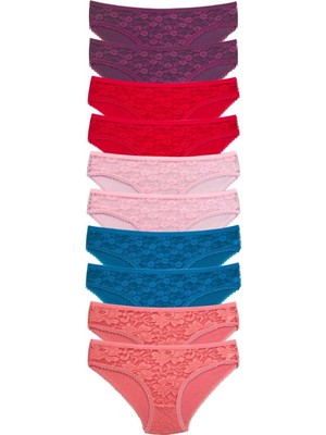 Marsilyan 10 Adet Önü Dantelli Transparan Kadın Slip Külot S230