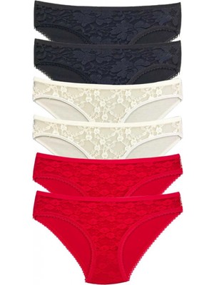 Marsilyan 6 Adet Önü Dantelli Transparan Kadın Slip Külot S116