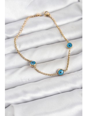 Shoplet Buğz 316L Çelik Gold Renkli Nazar Boncuk Model Kadın Bileklik