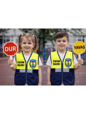 Teknik Çocuk Trafik Görevlisi Yeleği Fermuarlı ,reflektörlü – Kişiye Özel Isim Baskılı Eğitici Ürün