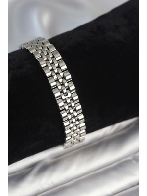 Shoplet Buğz 316L Çelik 12 mm Kalınlıkta Gümüş Renkli Erkek Bileklik