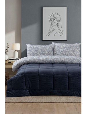 Evnur Comforter Çift Kişilik Set Indigo