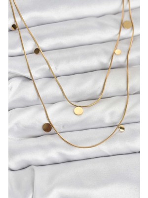 Shoplet Buğz 316L Çelik Zincir Gold Renk Pullu Kadın Kolye