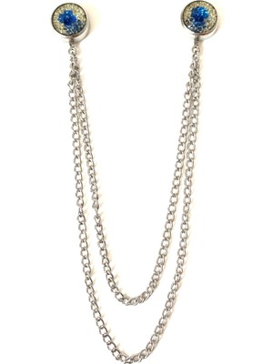 Aliva Scarf Gümüş Renkli Çift Zincirli Taş Detaylı Yaka Iğnesi Broş