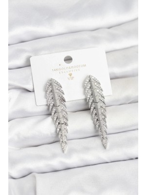 Shoplet Buğz Pirinç Gümüş Renk Balık Sırtı Model Zirkon Taşlı Kadın Küpe