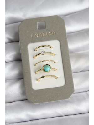 Shoplet Buğz Pirinç Gold Renk 5'li Yüzük Seti