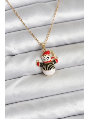 Shoplet Buğz 316L Çelik Zincir Gold Renk Kardan Adam Figürlü Yılbaşı Temalı Kadın Kolye
