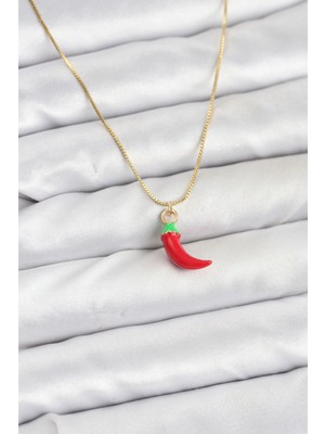 Shoplet Buğz Pirinç Gold Renk Kırmızı Kapya Biber Model Kadın Kolye