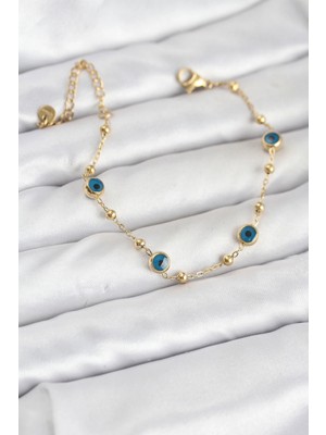 Shoplet Buğz 316L Çelik Gold Renk Topçuklu Nazar Model Kadın Bileklik