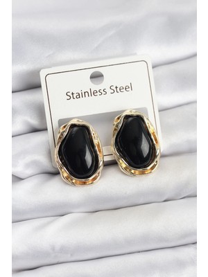 Shoplet Buğz Siyah Damla Model Pirinç Vintage Kadın Küpe