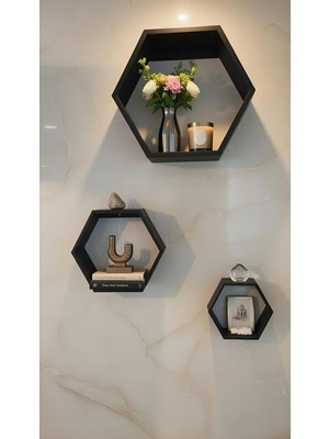 Safir Design 3'lü Dekoratif Altıgen Duvar Rafı Seti - Sert Plastik Modern Renk Seçenekli Geometrik Petek Raf