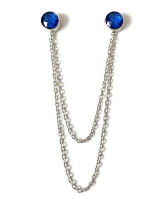 Aliva Scarf Gümüş Renkli Çift Zincirli Taş Detaylı Yaka Iğnesi Broş