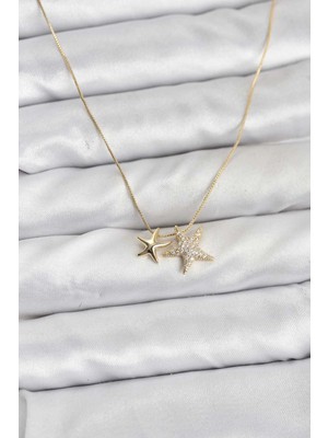 Shoplet Buğz Gold Renk Pirinç Minimal Yıldız Model Kadın Kolye